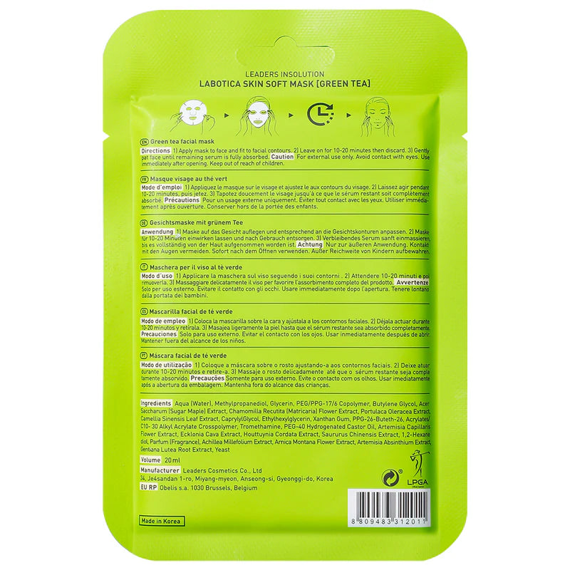 Leaders Skin Soft Mask Green Tea 10 sheets/box